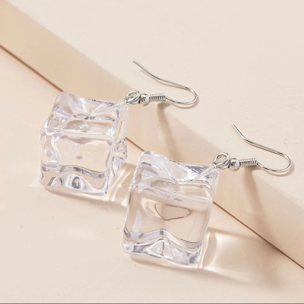 Dangle Hook Resin Ice Cube Square Drop Earrings • NEW